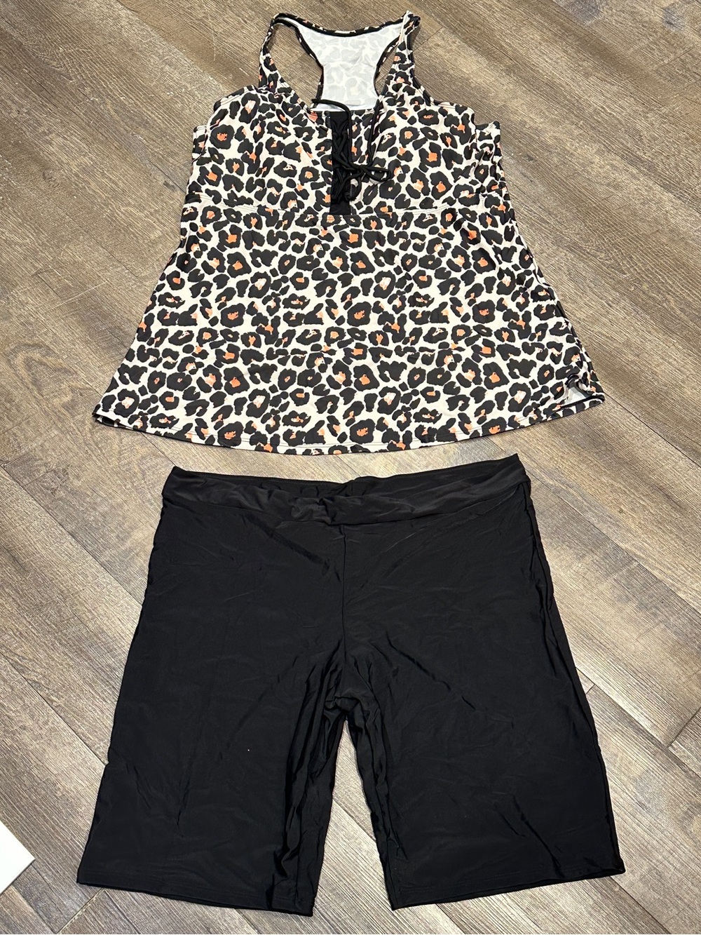 2-Piece Leopard Black Tankini and Swim Shorts Bathing Shit Set 3XL 4XL NWOT